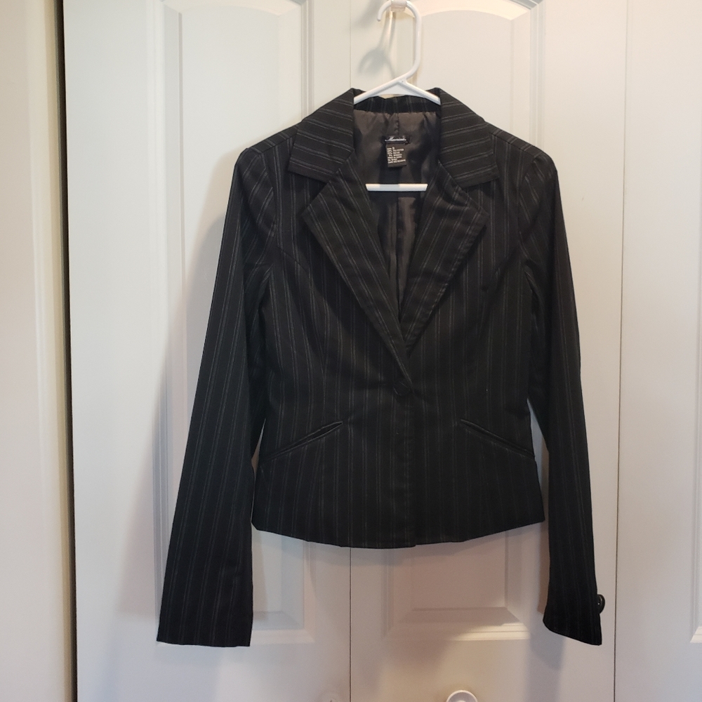Maurices Black Pin Stripe Collared Long Sleeve Fitted Blazer Size S